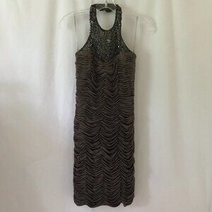 Mikael Aghal Ruched Halter Dress in Brown